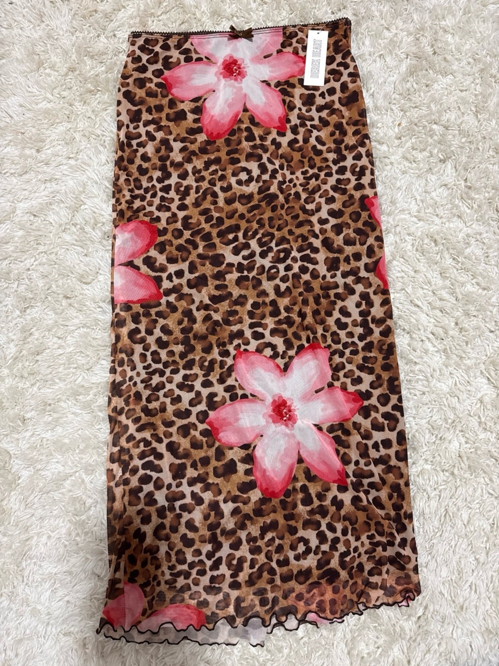 Derek Heart Brown Leopard Maxi Skirt with Pink Floral Accents